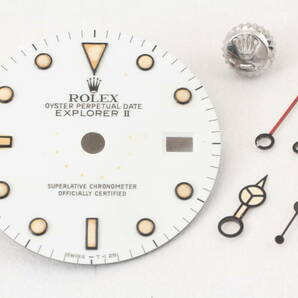 ROLEX ロレックス OYSTER PERPETUAL DATE EXPLORER エクスプローラⅡ 白文字盤 針 4本 リューズ セット 腕時計 部品 トリチウムの画像1