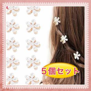 【5個セット】ヘアクリップパール バンスクリップ 韓国 フラワー 花 ヘアアクセサリー 髪留め結婚式成人式 おしゃれ 髪飾り　浴衣