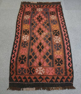 184×96㎝ 【アフガニスタン手織りキリム】トライバルラグ 手織り 絨毯