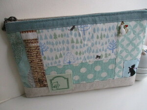  hand made * a bit largish passbook pouch +..(=^*^=) * cotton cotton cotton flax etc. various * patch : 1