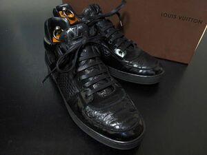 美品 使用回数少 ヴィトン 8.5 LOUIS VUITTON ♯GO1115 パイソンレザーコンビ レザースニーカー 箱付 黒 8506