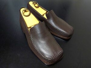 極美品 使用回数少 ヴィトン 5.5 LOUIS VUITTON ♯BA0073 濃茶 スクエアトゥ ソフトスリッポン ローファー 8491