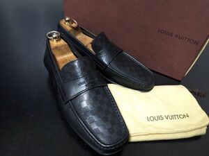 極美品 試し履き程度 ヴィトン 6M LOUIS VUITTON ♯FA0017 ダミエ コインドレスローファー 黒 8523