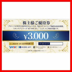 ビジョン 株主優待券 3000円 1枚■2503最新2枚3枚4枚5枚6枚クーポン券クーポンコードこしかグランピング施設利用券VISIONWiFiレンタル