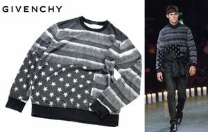 正規品 GIVENCHY アメリカンフラッグボーダープリントスウェット ジバンシー 星条旗 シャドーストライプ BORDER SWEAT SHIRT S JZ-30