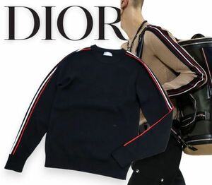 国内正規品 Dior Homme トリミング パンチング クルーネック ニット ディオール 袖ライン メッシュセーター ニットソー ブラック XS JK-8