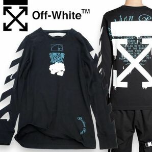 国内正規 OFF-WHITE DRIPPING ARROWS L/S TEE オフホワイト クロスアロー ダイアゴナル プリントロンＴ 長袖Ｔシャツ Ｔシャツ 黒 S JZ-7の画像1