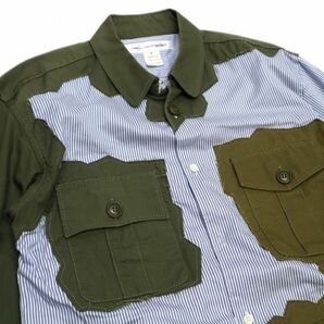 COMME des GARCONS SHIRT S25039 ミリタリー×ストライプ 再構築 ドッキングシャツ コムデギャルソンシャツ リメイク L/S SHIRT M SKー15の画像5