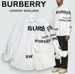  внутренний стандартный товар BURBERRY Horse Ferry Print Cotton длинный рукав оскфорд рубашка Burberry шланг Ferrie принт L/S SHIRT белый M M-14