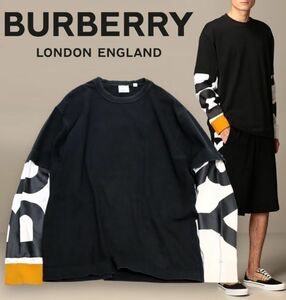 正規 BURBERRY 8029139 リカルドティッシ FERNFORD ロゴプリントレイヤード長袖Ｔシャツ バーバリー プリントロンＴ Ｔシャツ 黒 XL JZ-10