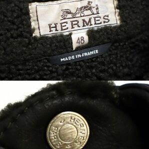 正規品 最高級 HERMES MENS ラムスキン ムートンジャケット エルメス MOUTON SHIRT JACKET ブルゾン リバーシブル 48 フランス製 M-25の画像10