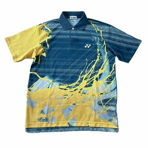 YONEX/ヨネックス グラフィック半袖ポロシャツ ソフトテニス バドミントン ウェア ゲームシャツ 紺緑 メンズ L