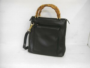 4312 1円～ グッチ GUCCI 000 3581 2265 レザー バンブー ハンドル ハンドバッグ ブラック ジャンク