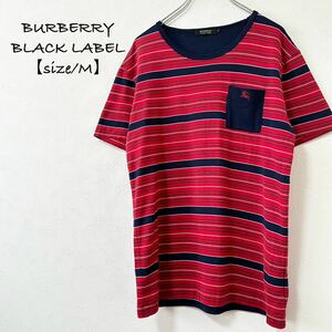 美品★BURBERRY/バーバリー★半袖Tシャツ★ボーダー★レッド/赤紺白★M