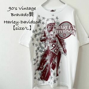 90s★Harley-Davidson/ハーレーダビッドソン★Bravado/ブラバド★半袖Tシャツ★プリント★ホワイト/白★ML