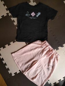 120 キッズ　セットアップ　鬼滅の刃　竈門禰豆子　ねずこちゃん　上下セット　半袖 Tシャツ　ハーフパンツ　黒　ピンク