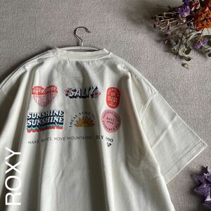 ROXY Tシャツ 半袖 バックプリントTシャツ カットソー レディースフリーサイズ　美品　白　ロキシー　ホワイト 大人可愛い　ロゴ