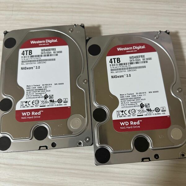 【二枚セット】N10/11:(動作保証/使用0時間)Western Digital Red 4TB WDC WD40EFRX 3.5インチ SATA HDD