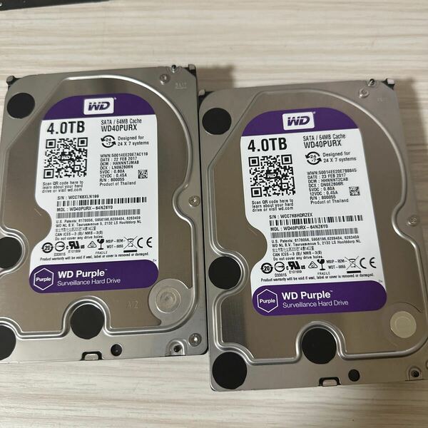 【二枚セット】N3/4:(動作保証/使用0時間/AVコマンド対応)Western Digital Purple 4TB WDC WD40PURX 3.5インチ SATA HDD 