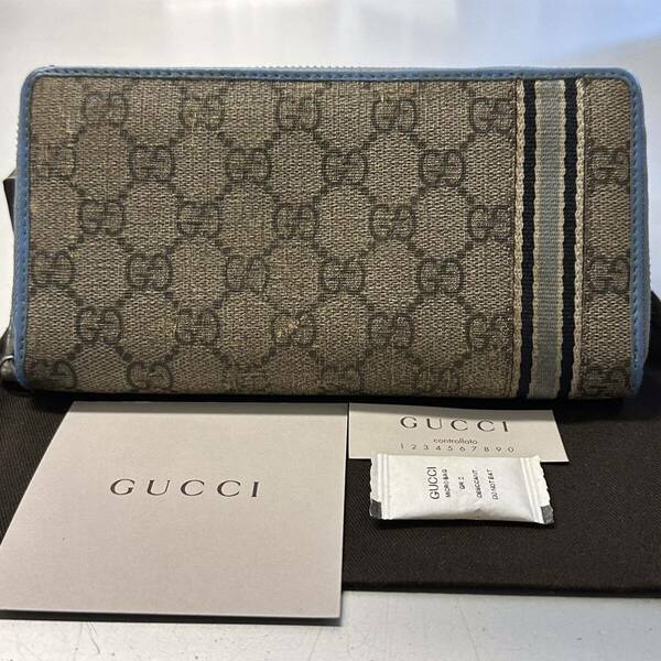 グッチ　GUCCI 財布　長財布　GGスプリーム シェリーライン　ラウンドファスナー　メンズ