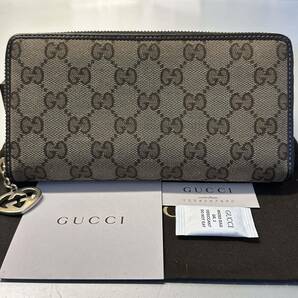 グッチ　GUCCI 財布　長財布　GGキャンバス　ハート金具　ラウンドファスナー　レディース