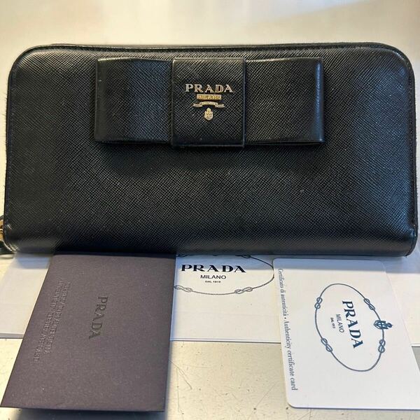 プラダ PRADA 財布　長財布 サフィアーノ　リボン ラウンドファスナー レディース