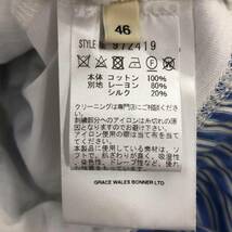 Wales Bonner ウェールズ ボナー シルク混 ストライプ バンドカラー ドッキング 長袖シャツ size46/白×水色 メンズ_画像6