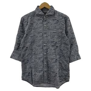 ゆうパケットOK MEN'S BIGI メンズビギ リネン混　ペイズリー柄 半袖シャツ sizeM/ネイビー メンズ