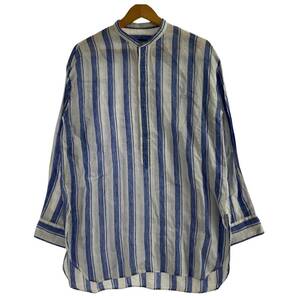MACPHEE マカフィー リネン100％ ストライプ 長袖シャツ size36/白×青 メンズの画像1