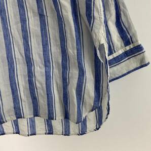 MACPHEE マカフィー リネン100％ ストライプ 長袖シャツ size36/白×青 メンズの画像2