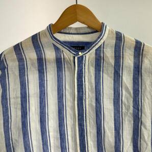 MACPHEE マカフィー リネン100％ ストライプ 長袖シャツ size36/白×青 メンズの画像3