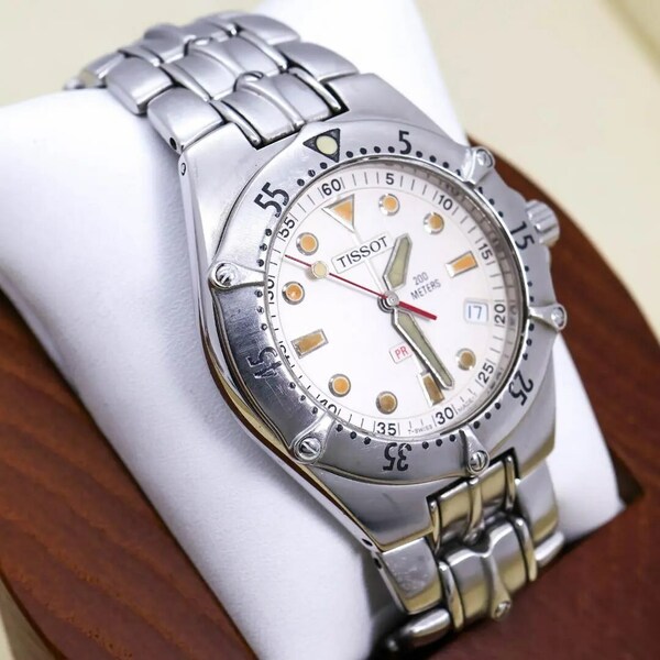 ◆希少 稼働 TISSOT 腕時計 回転ベゼル デイト メンズ 新品電池 l
