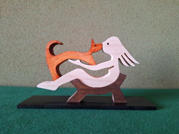 木工アート Woman&Cat