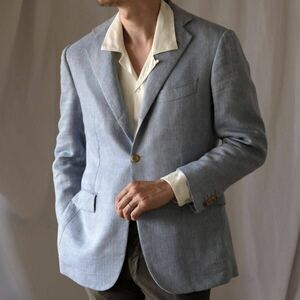 SARTORIA ATTOLINIアットリーニ リネンカシミヤヘリンボーンサマーツイードジャケット ライトブルー50