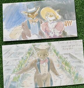 ジブリ　耳をすませば　宮崎駿　レイアウト　切抜き　2枚セット　イラスト　ポストカード　ポスター　セル画　STUDIO GHIBLI A