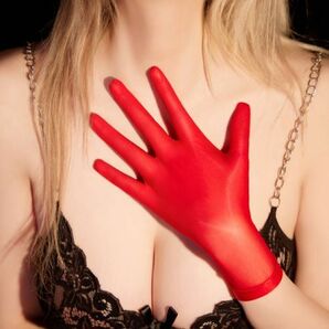 新素材 超光沢 赤 薄手 五本指 手袋 指先から腕までぴったり シームレスストッキング 素材のgrove 着脱 スムーズ 手袋 シースルー ロングの画像2