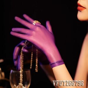 新素材 超光沢 紫 薄手 五本指 手袋 指先から腕までぴったり シームレスストッキング 素材のgrove 着脱 スムーズ 手袋 シースルー ロングの画像4