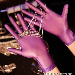 新素材 超光沢 紫 薄手 五本指 手袋 指先から腕までぴったり シームレスストッキング 素材のgrove 着脱 スムーズ 手袋 シースルー ロングの画像8