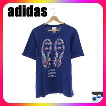 adidas アディダス トップス Tシャツ ロゴプリント スポーツ 半袖 大きいサイズ レディース ブルー L_画像1