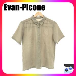 Evan-Picone エヴァンピコネ トップス シャツ 襟 ボタン シアー カジュアル おしゃれ 半袖 レディース カーキ 麻 日本製