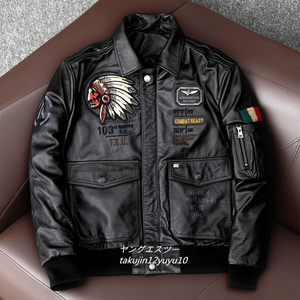 新品*25万 ライダースジャケット 革ジャン 本革ma-1フライトジャケット 最高級 イタリアンレザー バイクウェア 豪華刺繍 ブルゾン 4XL
