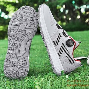高級品 メンズ ゴルフシューズ 新品 ダイヤル式 運動靴 4E 幅広い Golf shoes スポーツシューズ フィット感 軽量 防滑 弾力性グレー 26.5cmの画像3