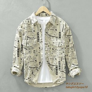 極美品★長袖シャツ メンズシャツ 秋新品 ワークシャツ 超希少 総柄アウター ヴィンテージ 上着 ゆったり 心地良し カジュアル カーキ 2XL