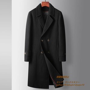 新品 メンズコート 紳士 ロングコート 厚手 ウール カシミヤコート ダブルボタン ビジネスコート チェスターコート アウター ブラック L