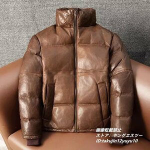 42万 最上級ナッパ ダウンジャケット ダウンコート 本革 ライダース 超レア 厚手 羊革イタリアンレザー*designer プレミアム 超防寒 3XL