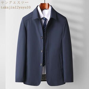 秋新品 ◆メンズコート 高品質 ジャンパー 紳士 ビジネスジャケット ステンカラーコート スプリング 無地 アウター 細身 紺色 2XL