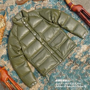 32万 最上級*ダウンジャケット 羊革 ダウンコート 厚手 ライダース 超レア色 イタリアンレザー*designer 最高峰 プレミアム 超防寒 S