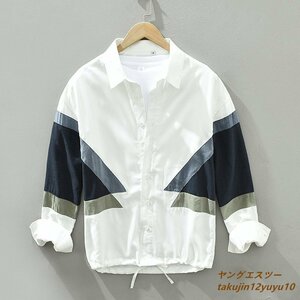 超美品 長袖シャツ メンズジャケット 新品 ジャンパー ブルゾン 切替 デザイナーズ 紳士服 トップス お洒落 カジュアル 二色選択 白系 XL