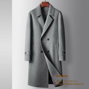 新品 メンズコート 紳士 ロングコート 厚手 ウール カシミヤコート ダブルボタン ビジネスコート チェスターコート アウター グレー 2XL