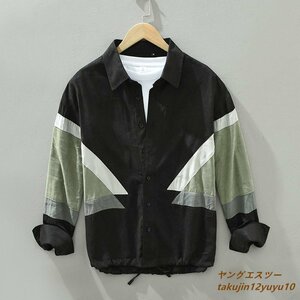 超美品 長袖シャツ メンズジャケット 新品 ジャンパー ブルゾン 切替 デザイナーズ 紳士服 トップス お洒落 カジュアル 二色選択 黒系 XL